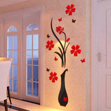 3D DIY Vase Flower Tree Wall Stickers