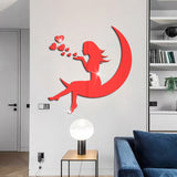 3D Girls Moon Mirror Wall Stickers