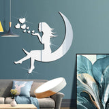 3D Girls Moon Mirror Wall Stickers