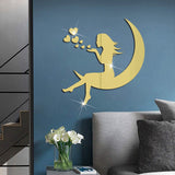 3D Girls Moon Mirror Wall Stickers