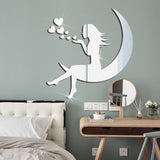 3D Girls Moon Mirror Wall Stickers